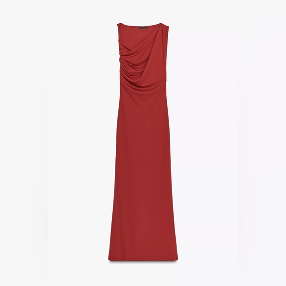 New Zara draped long dress in dark red - Picture 5 of 8